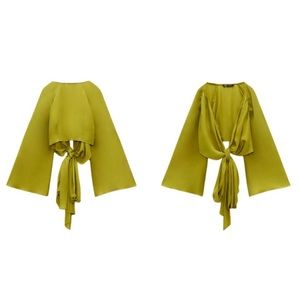 NWT / Olive green Zara crop top / XS / satin efect tie collar shirt.